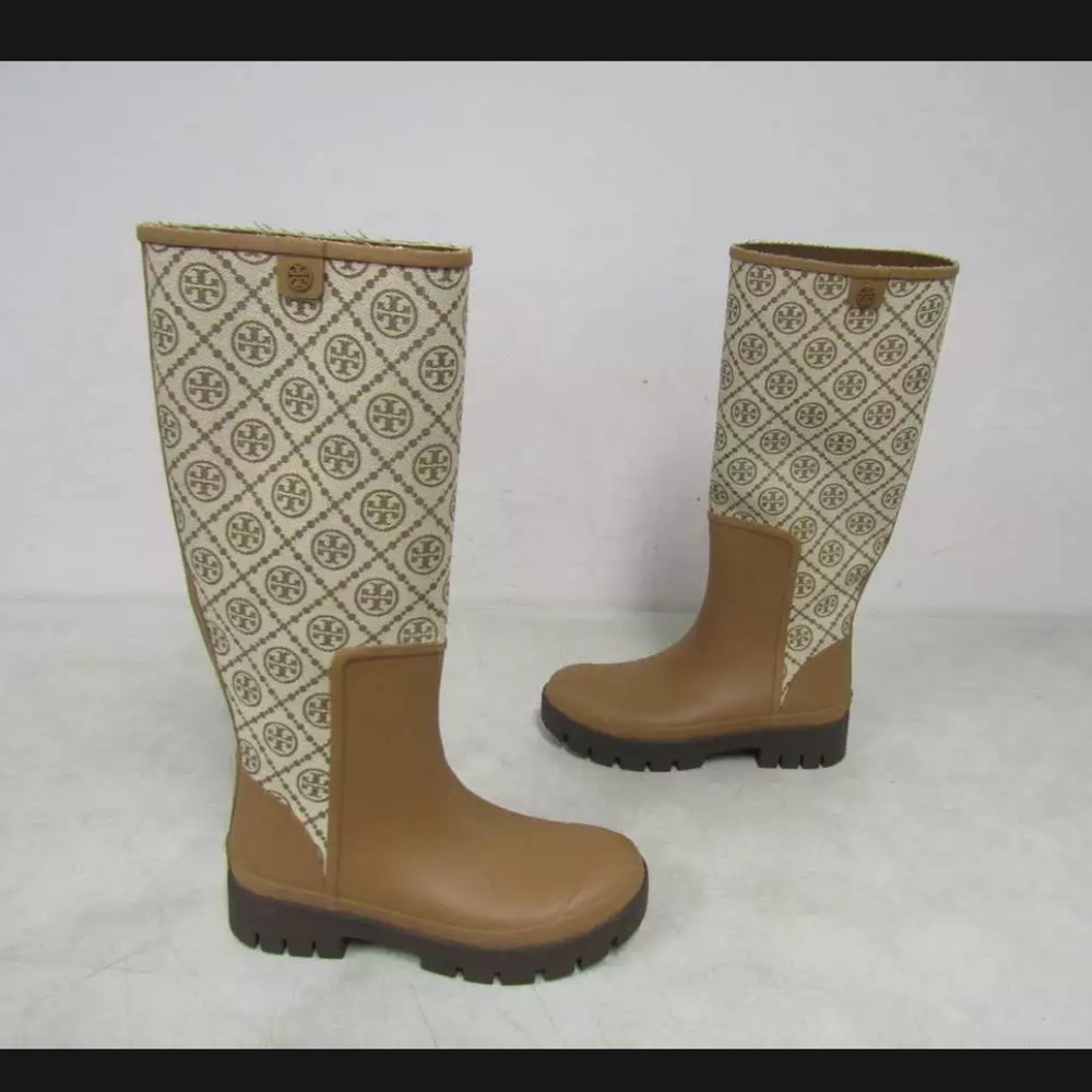 Tory Burch Women's US 7M Hurricane Tall Rain Boots Hazel